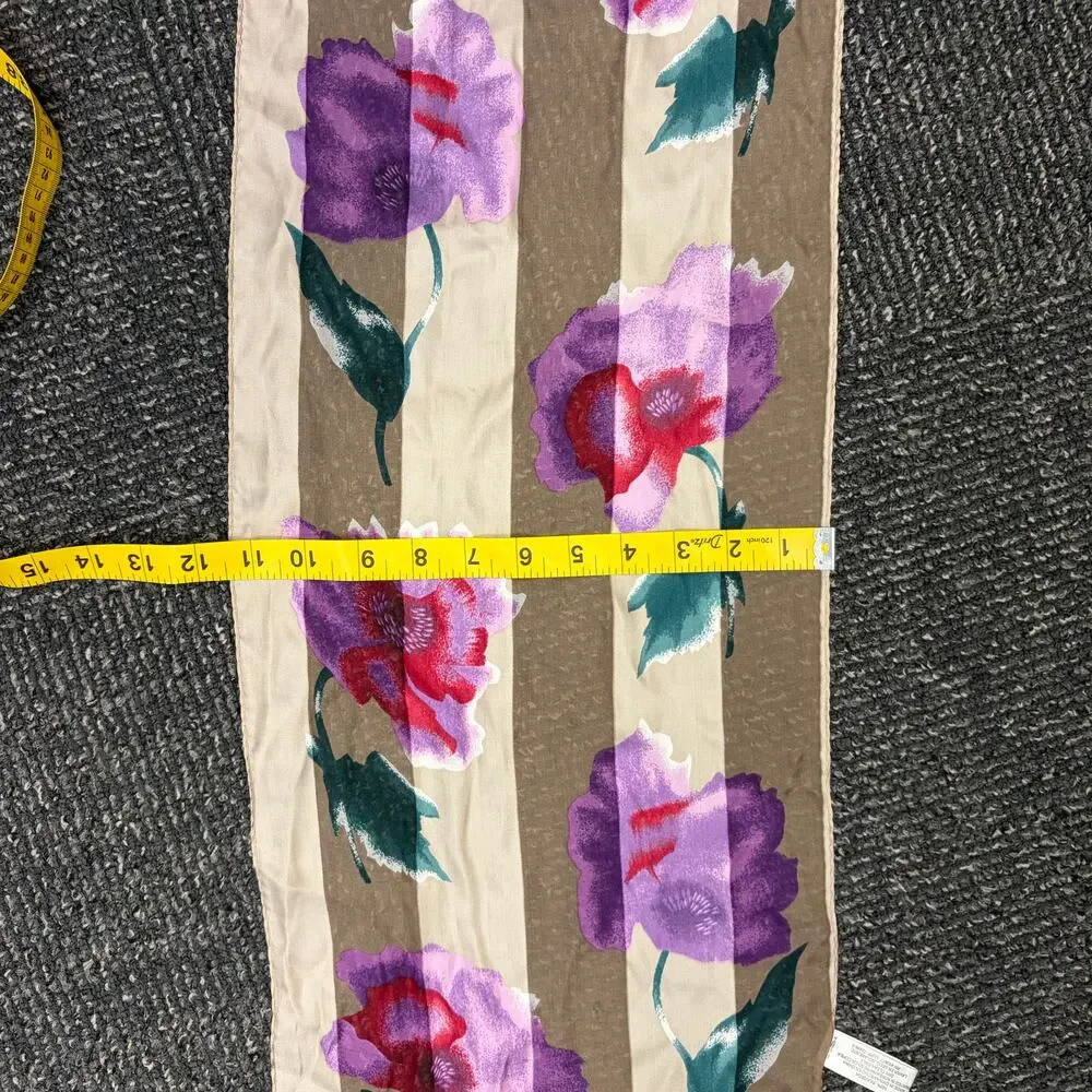 VTG Jacqueline Ferrar 100% Silk Floral Oblong Scarf Coquette Regencycore Boho